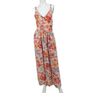 GAP Floral Halter Maxi Dress Women Size 14 Open Back Tropical Cottage Whimsical